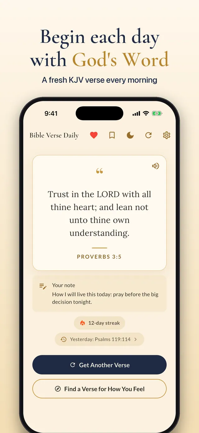 Today's KJV Bible verse on a calm cream and gold verse card