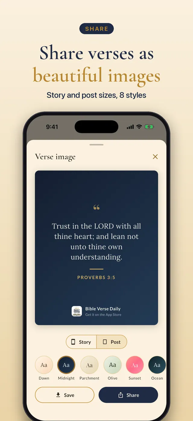 Sharing a verse as a beautiful image in Story or Post size