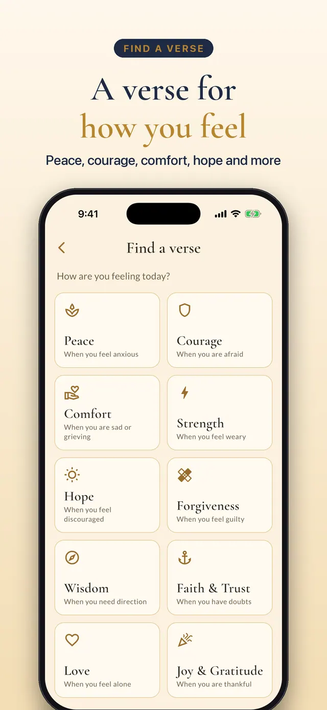 Find a verse for how you feel: peace, courage, comfort, hope and more