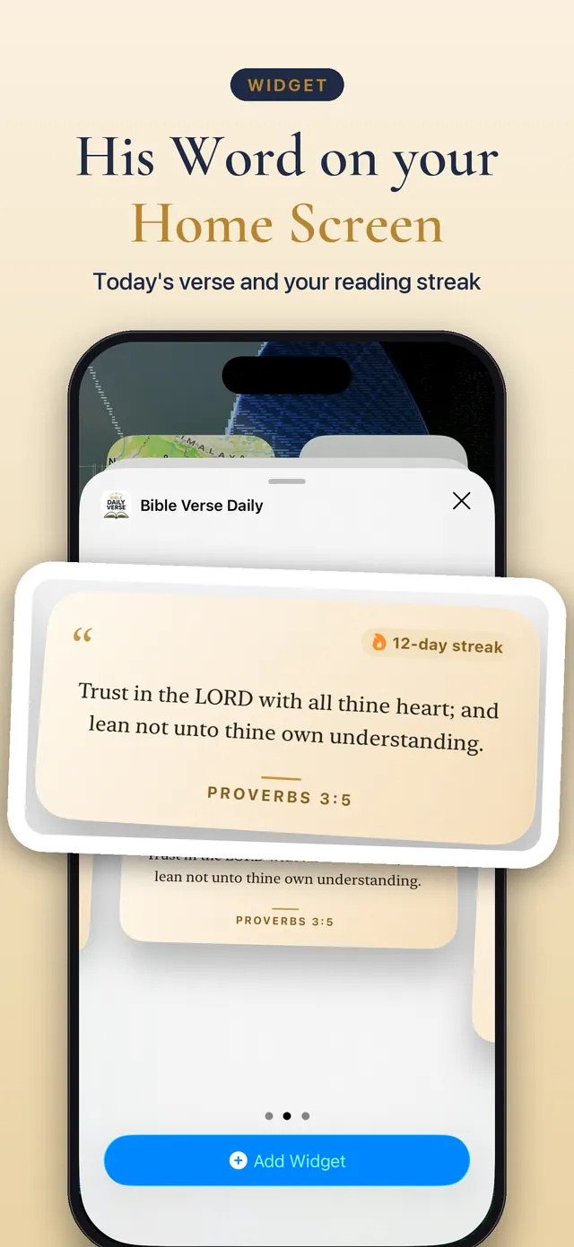 Home Screen widget showing today's verse and the reading streak