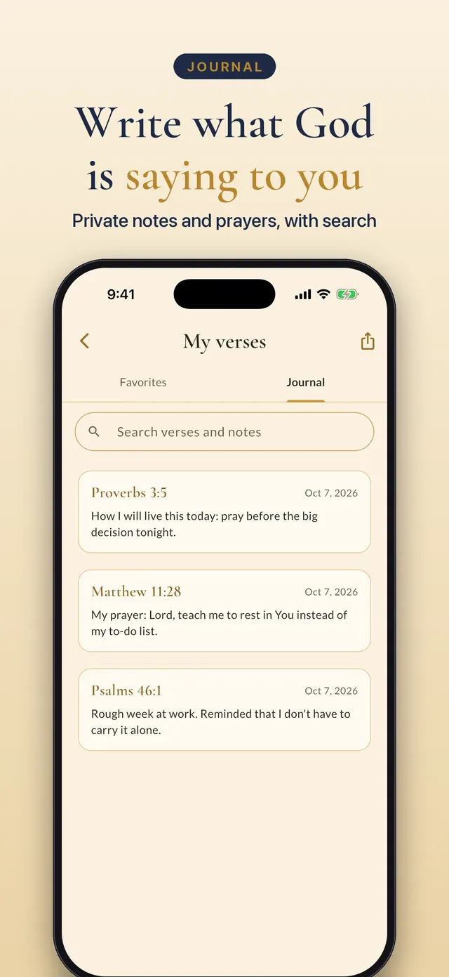 Private journal with notes and prayers on verses