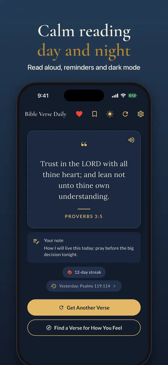Reading a verse in the Midnight dark mode