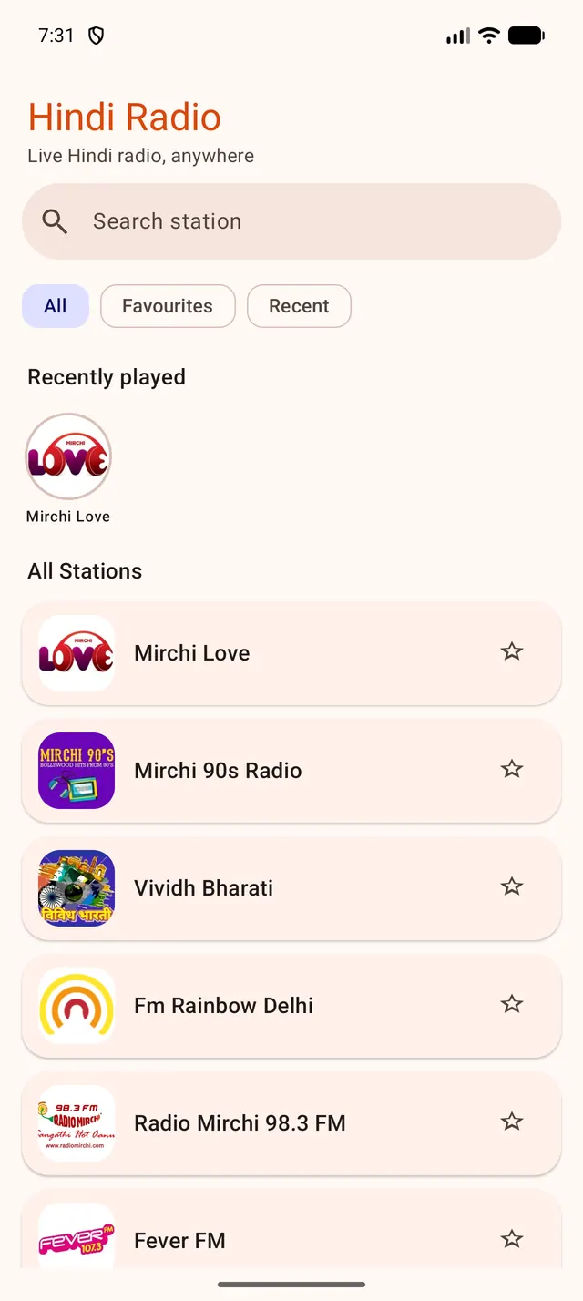 List of Hindi FM radio stations with search and filters
