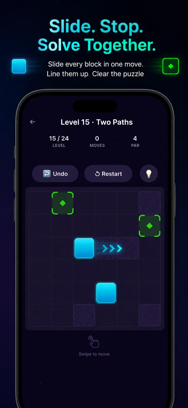 Sliding blocks toward green target tiles