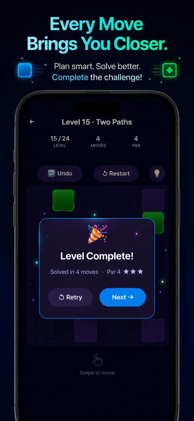 Level complete screen with moves and par