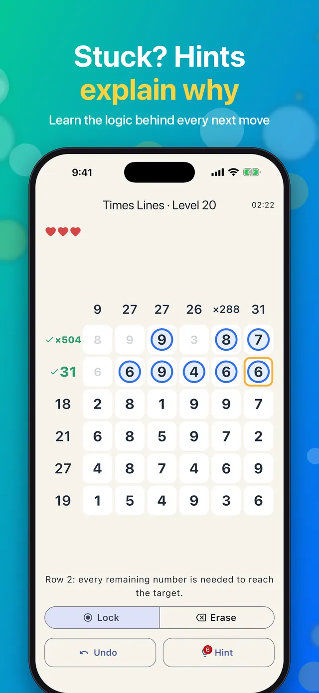 A hint explaining why a number belongs in row 2