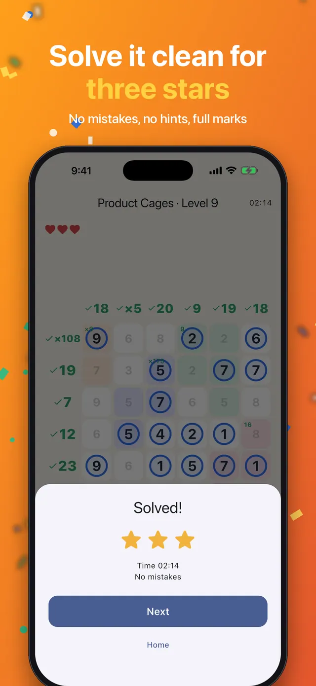 The Solved sheet with stars after finishing a level